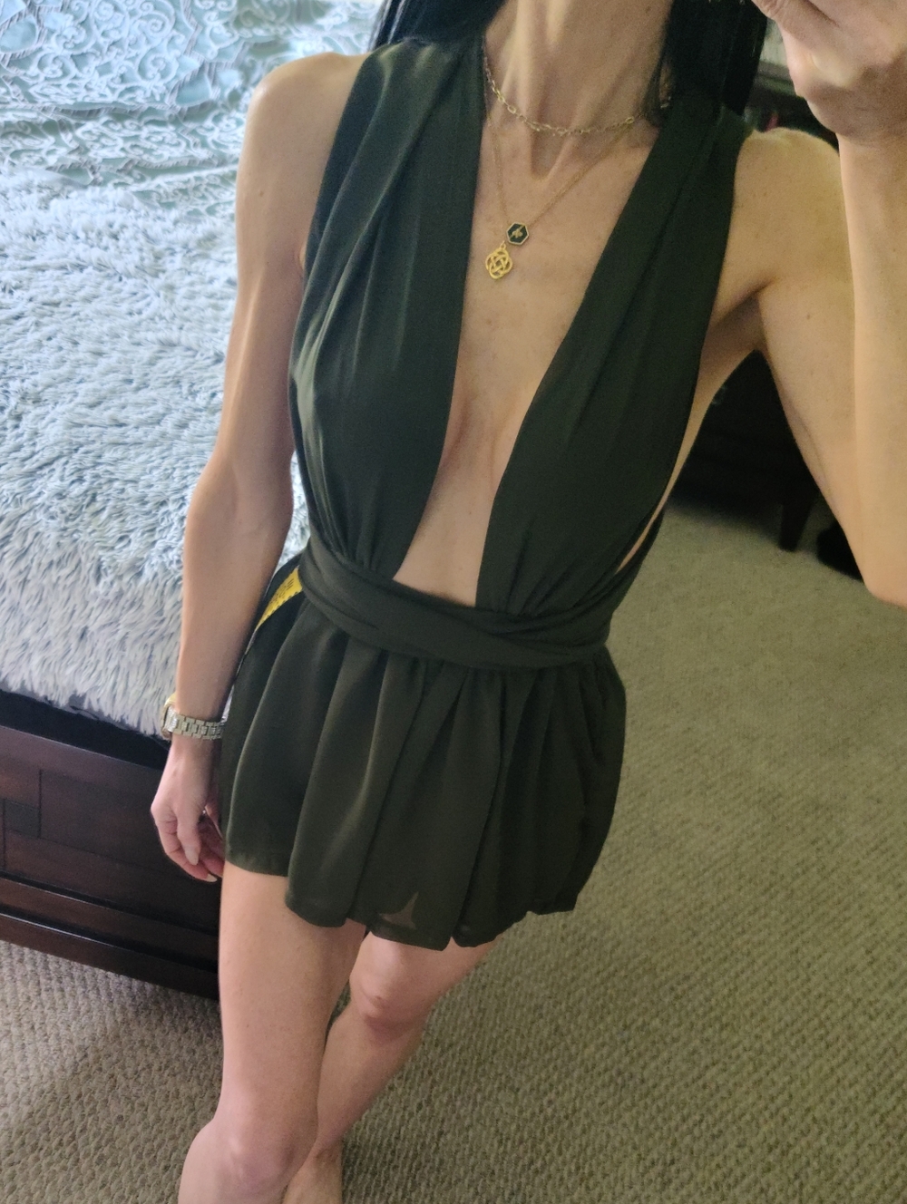Plunging Olive Green Romper Size Small